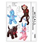 Stuffed Animal Rabbit Cat Doll Sock Monkey Sewing Pattern Bunny McCall 1443