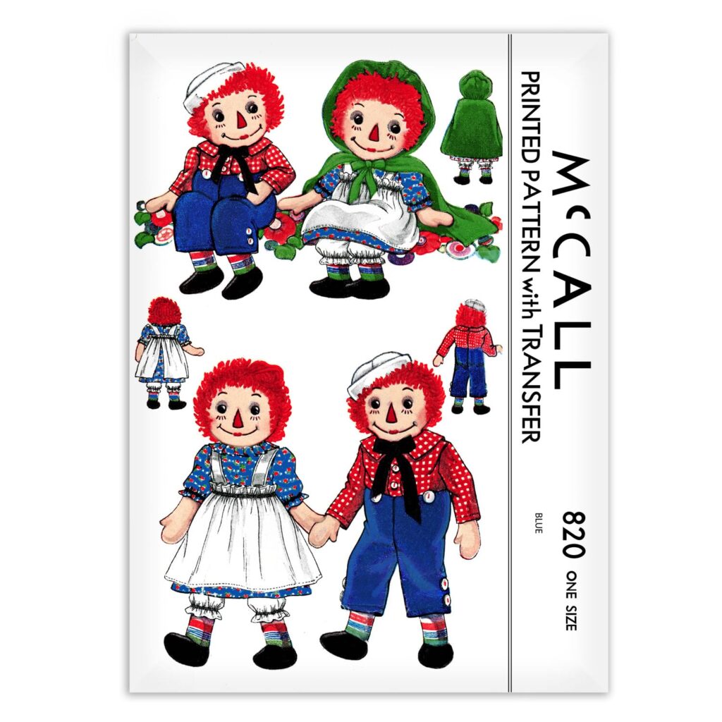 Raggedy Ann And Andy Rag Doll Clothes Sewing Pattern Mccall 820 Vintage Sewing Patterns Shop 2622