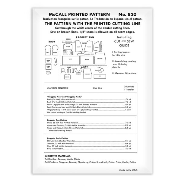 McCall 820 Raggedy Ann Pattern Fabric Details