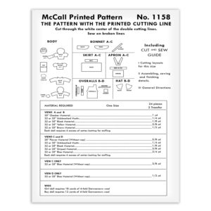 McCalls 1158 Rag Doll Boy Girl Pattern Fabric Details