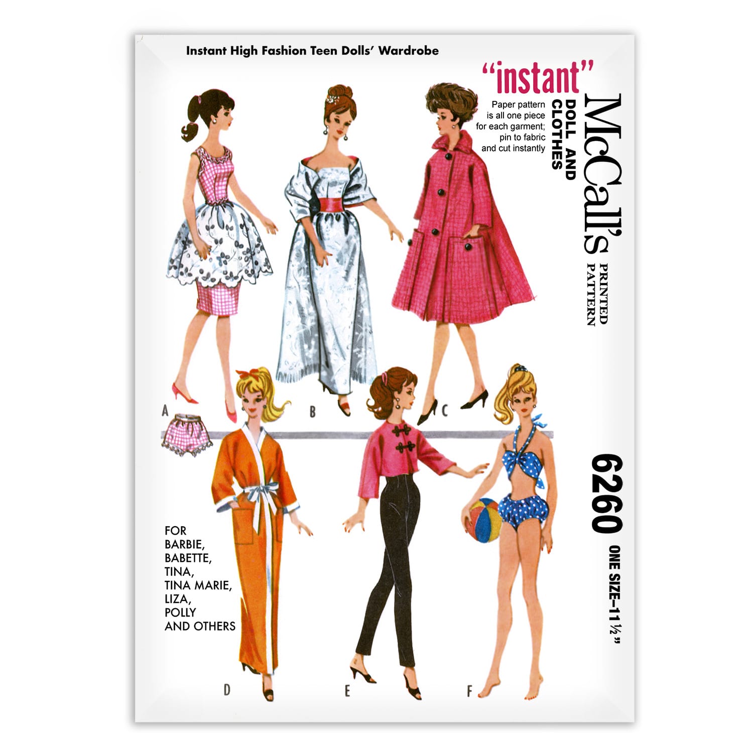 Barbie Doll Clothing Gown Bikini Coat Robe McCalls Pattern 6260