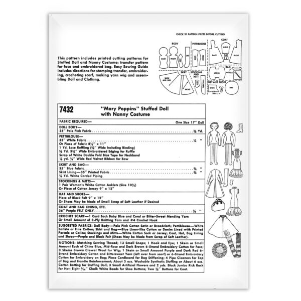 McCall's Mary Poppins Doll Sewing Pattern Fabric Details