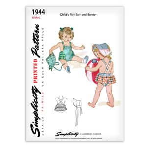 1944 Simplicity Childs Playsuit Romper Sunsuit and Bonnet Pattern