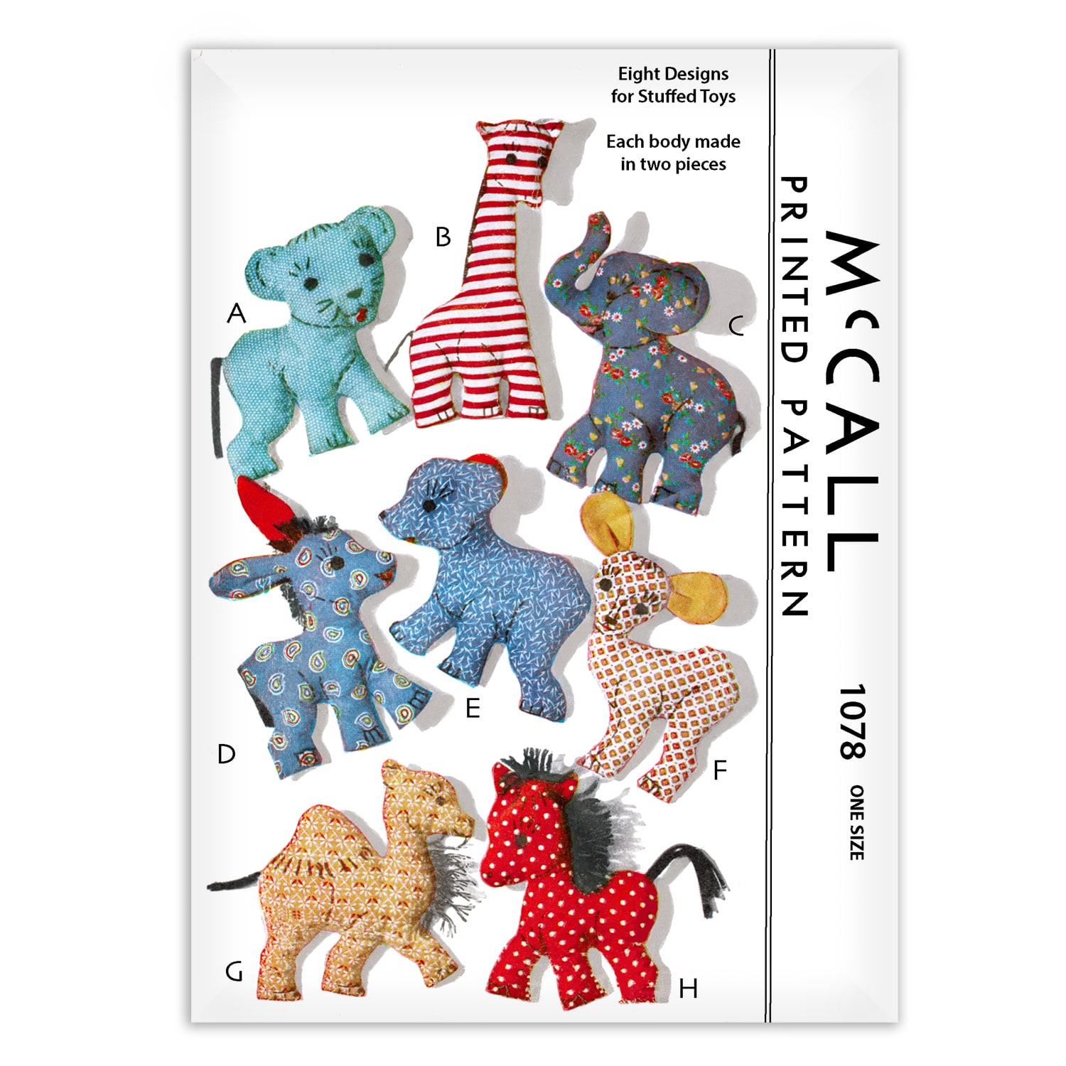 McCall's #1078 Fabric Sewing Pattern 8 Stuffed Animals Giraffe Donkey Camel Faun