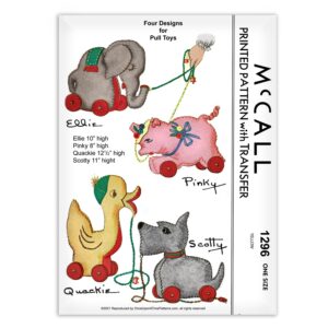 McCall 1296 Pull Felt Stuffed Animal Toys Elephant Pig Duck Scottie Dog Pattern