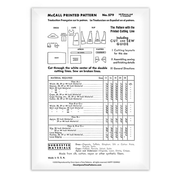 McCall 579 Snow White Doll Clothing Pattern Fabric