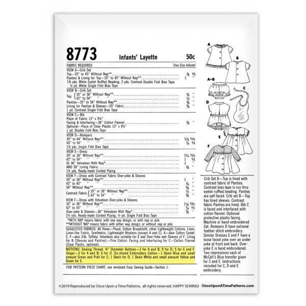 McCalls 8773 Infants Layette Pattern Fabric