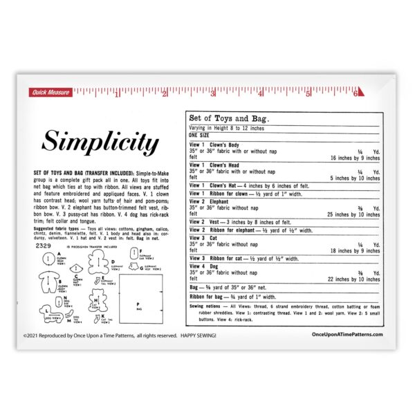 Simplicity 2329 Toys and bag Pattern Fabric