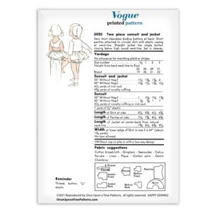 Vogue 5025 Toddler Two Piece Sunsuit and Jacket Pattern Fabric Required