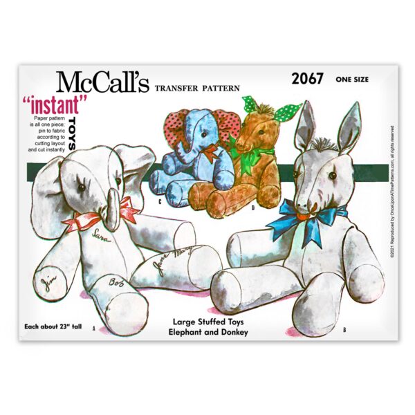 2067 McCalls Elephant Donkey Horse Stuffed Animal Sewing Pattern