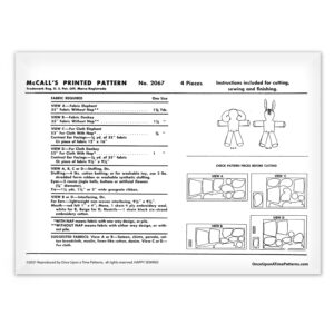 2067 McCalls Elephant Donkey Horse Sewing Stuffed Animal Pattern Fabric