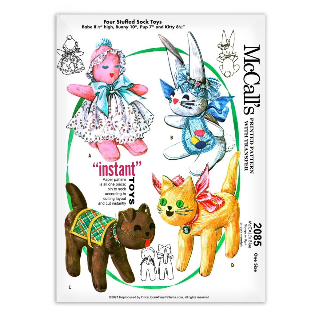 Sock Doll Bunny Dog Cat McCalls 2085 Pattern Stuffed Animals | Vintage ...