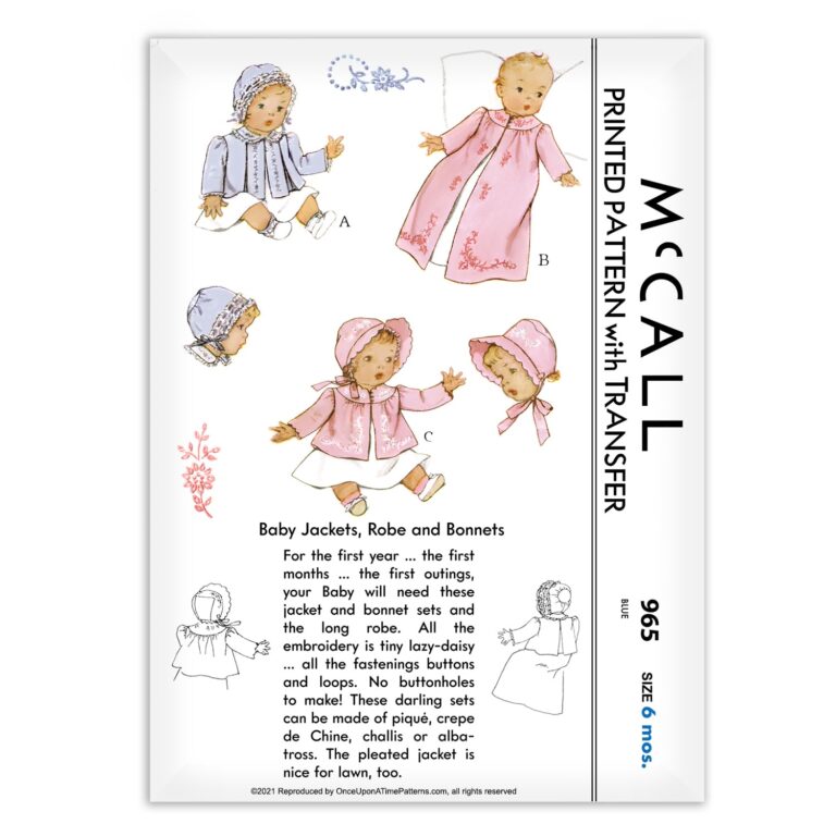 Infant Robe Pattern Infant Newborn Baby Heirloom Jackets Robe Bonnets McCall 965 Pattern ...