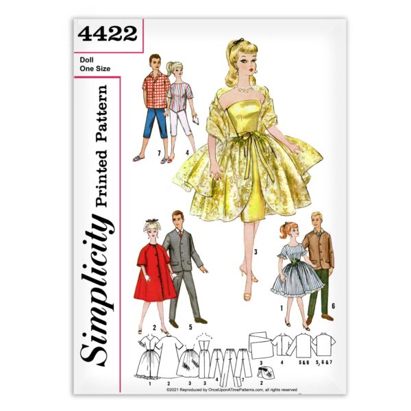 Simplicity 4422 Barbie Doll Clothing Dress Coat Ken Babs Pattern