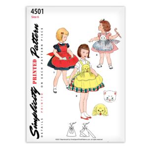 Simplicity 4501 Girls Apron Pocket Cobbler Smock Sewing Pattern Dog Cat