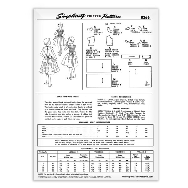 Simplicity 8266 Designers Girls Smocked Dress Pattern Back