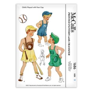 Toddlers Childs Playsuit Boys Football Baseball Cap McCalls Pattern 1686