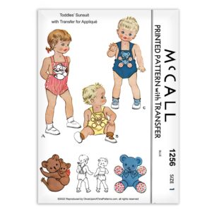 McCall 1256 Toddlers Sunsuit Teddy Bear Applique vintage Sewing Pattern