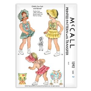 McCall 1392 Toddlers Ruffle Sun Suit and Bonnet Sewing Pattern