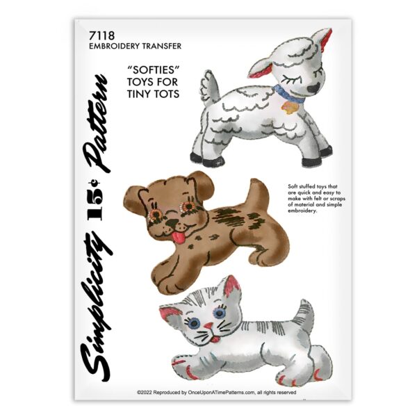Simplicity 7118 SOFTIES Toys for Tots Lamb Dog Cat Kitten Puppy Stuffed Animals Sewing Pattern