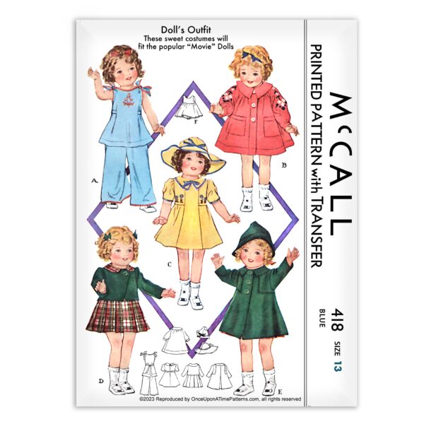 McCall 418 Movie Dolls Shirley Temple Clothes Pattern