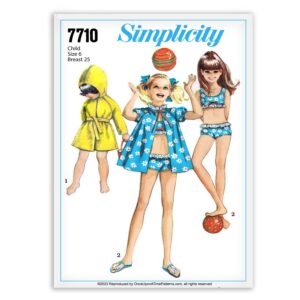 Simplicity 7710 Girls Bathing Suit Beach Coat Pattern