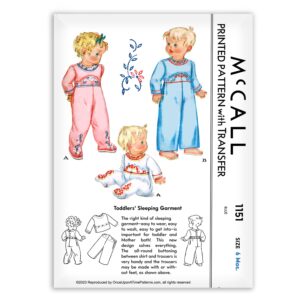 McCall 1151 Toddlers Sleeping Footed One-piece Pajamas Vintage Sewing Pattern