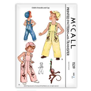McCall 1539 Childs Overalls Cap with Monkey Embroidery Sewing Pattern