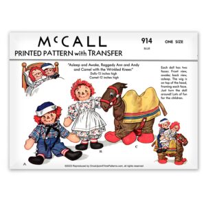 McCall 914 Raggedy Ann and Andy doll plus Camel Vintage sewing Pattern