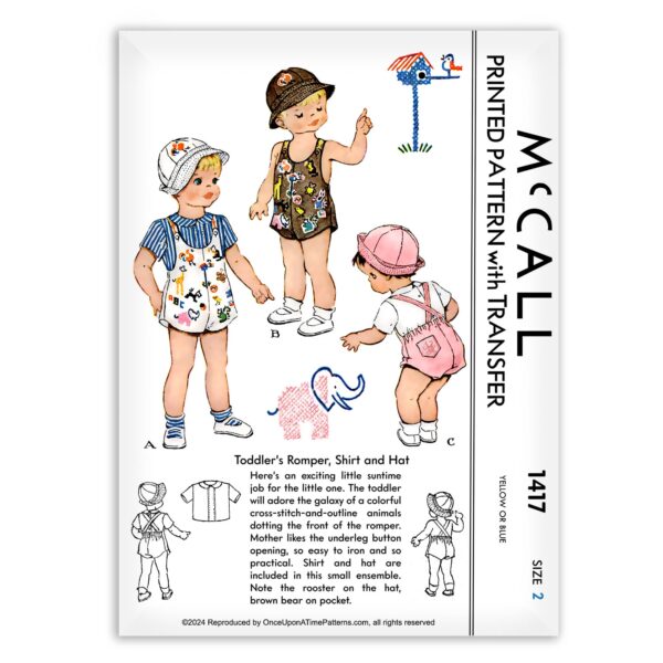 McCall 1417 Toddler Romper Cross-Stitch Animals Sewing Pattern