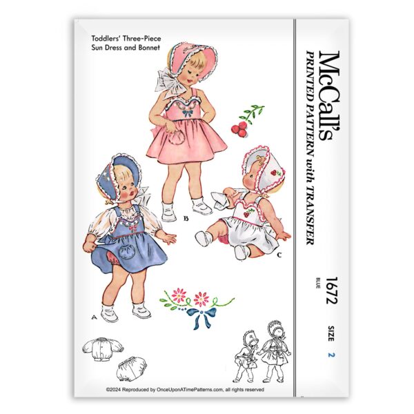 McCalls 1672 Toddlers Three Piece Sun Ddress and Bonnet Sewing Pattern