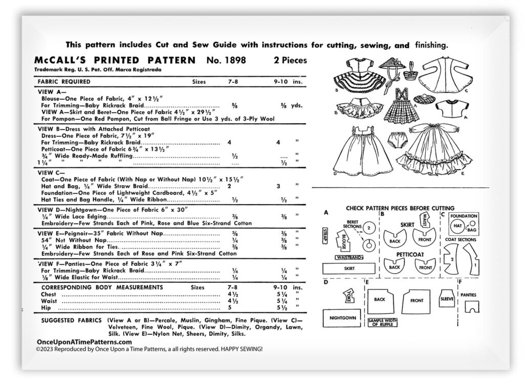 McCalls 1898 Materials List