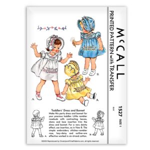 McCall 1527 Toddler Dress and Bonnet Vintage Sewing Pattern with Rosebuds