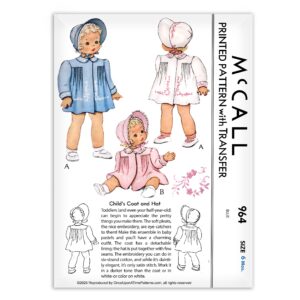 McCall 964 Childs Coat and Bonnet Hat Vintage Sewing Pattern with Embroidery Flowers