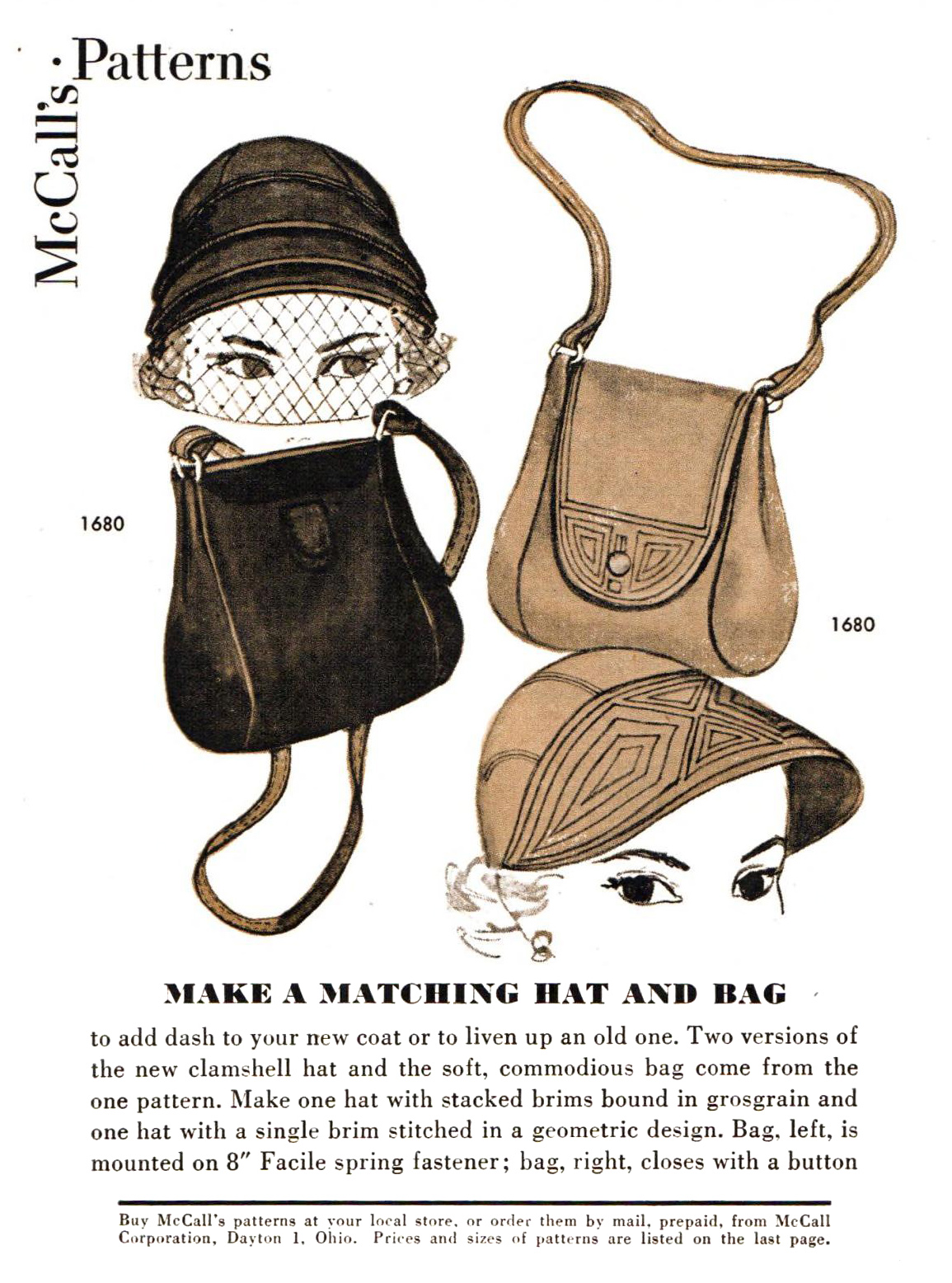 McCalls 1680 Pattern Hats and Purses Magazine Ad