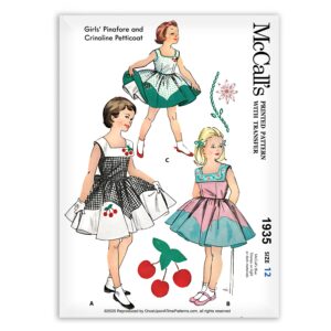 McCalls 1935 Girls Pinafore and Crinoline Petticoat Dress Sewing Pattern with cherries