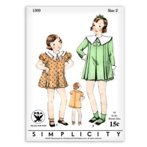 Simplicity 1309 Vintage 1930s Toddler Dress with Panties Sewing Pattern