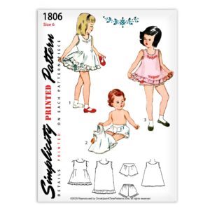 Simplicity 1806 Girls Slip and Panties with embroidery trims Sewing Pattern