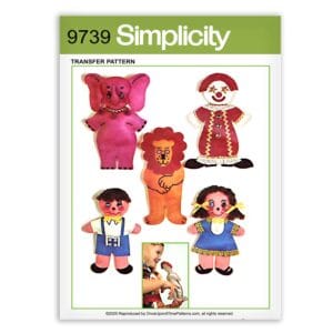 Simplicity 9739 felt finger-puppet toys pattern – Elephant, Lion, Clown