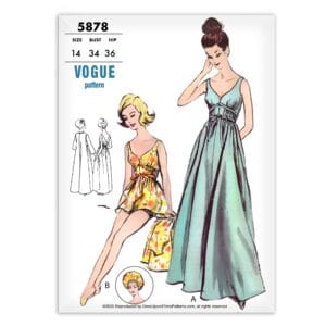 Vogue 5878 Lingerie Nightgown Dress Baby Doll Peignoir Robe Cap Panties Sewing Pattern