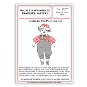 McCall 1237 Kaumagraph Boy Rag Doll Suspenders Hat Sewing Pattern