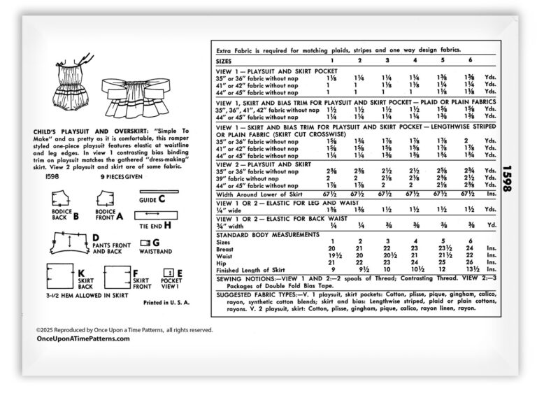 Simplicity 1598 Girls Playsuit and Overskirt Romper Sewing Pattern ...