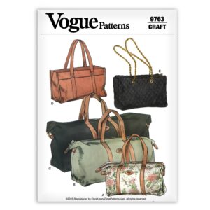 Vogue 9763 Handbags Totes Quilted bag with gold chain shoulder strap Sewing Pattern