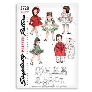 Simplicity 3728 Toni Doll Clothes Wardrobe Dress Skating Dress Pajamas Robe Coat Hat Pattern