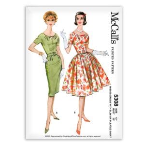 McCalls 5308 Vintage Misses Dress Pleated Short Sleeves Sewing Pattern