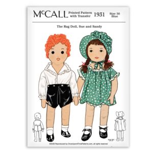 Rag Dolls Sue and Sandy Girl and Boy McCall 1931 Sewing Pattern