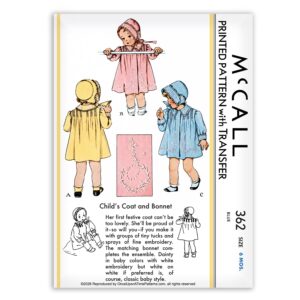 McCall 362 Childs Coat and Bonnet pin tucks and embroidery Heirloom Baby Sewing Pattern
